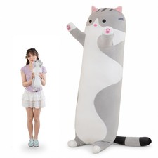 Cute Cat Plush Long Body Pillow Cuddle 1 Count Pack of 1 , Gray-19 Inch