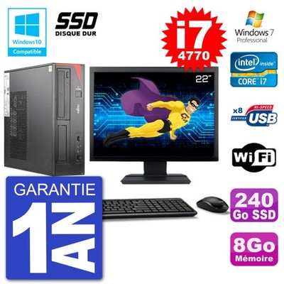 PC Fujitsu Esprimo E520 Dt Bildschirm 22 '' i7-4770 8Go SSD 240Go Dvd-Brenner