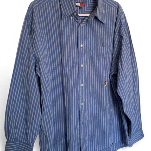 Tommy Hilfiger Men's Blue And White Striped Button-Up  Shirt Long Sleeve Size XL