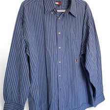 Tommy Hilfiger Men's Blue And White Striped Button-Up Shirt Long Sleeve Size XL