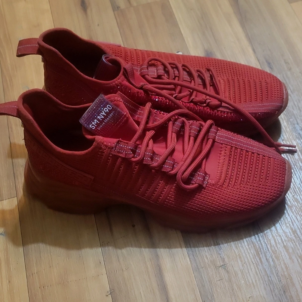 Steve Madden SM NY90 Red Mesh Lace Up Low Top Women's Athletic