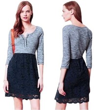 $128 Anthropologie Henley Dress Small 2 4 Blue Lace Overlay Skirt Pockets NWT