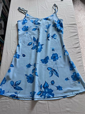 Express Light Blue Floral Satin Slip Dress V-Neck Spaghetti Strap Sz 9