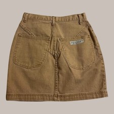 Vintage Made In The Shade Tan Denim Mini Skirt USA Made High Waist Western