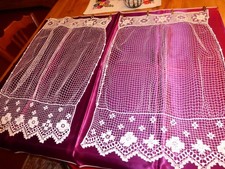 PAIRE RIDEAUX ANCIENS TRES FINS  PARFAIT ETAT DEBUTS XXè DENTELLE FILET D'ART