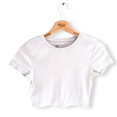 Ladies Ribbed T-Shirt Top Size Medium, 10-12 Short Sleeved Cropped Tee