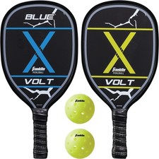 FRANKLIN SPORTS PICKLEBALL PADDLE AND BALL SET BLACK/BLUE/YELLOW DISTRESSED PKG