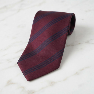 T.M. Lewin Mens Tie Burgundy Navy Stripe Wool Silk Blend Hand Made
