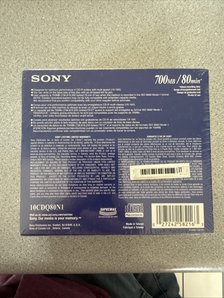 Sony High Speed CD-R 10 Pack 700 MB 80-min 1x-48x Speed - NEW SEALED | eBay