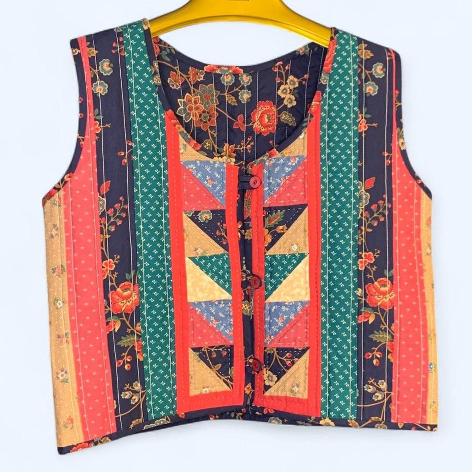 Multi Coloured Patchwork Quilted Vest Floral with… - image 1