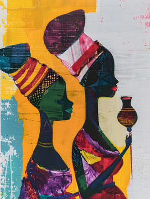 Colorful African Women Profile Poster Vibrant Tribal Headwrap Canvas Wall Art