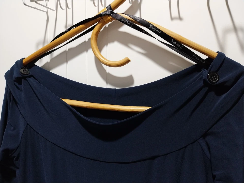 Joseph Ribkoff navy dress with belt 3/4 sleeve jersey stretch modified cocktail - Image 3 of 4