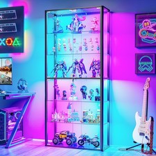 6-Tier Glass Display Cabinet with Height Adjustable Glass Shelves RGB Lights