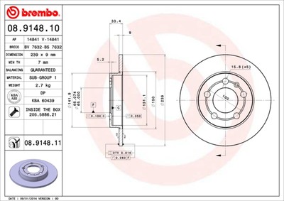 BREMBO 08.9148.11 Brake Disc for AUDI,SKODA,VW