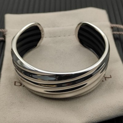 David Yurman Unisex Sterling Silver Cuff Bracelet Silver Tone Open Bangle