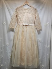 Girls 14-16 Champagne Beige Dress Maxi Tulle Floral Lace Bodice Wedding party