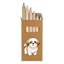 6 x 'Chibi Shih Tzu' Short 85mm Pencils / Coloured Pencil Set (PE00089422)