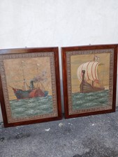 COPPIA QUADRI "VELIERI" DIPINTI SU TELA - CORNICI LEGNO - EPOCA LIBERTY 1930