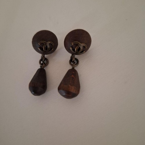 Chanel Earrings Drop Brown Authentic Jewelry Accessory Vintage Designer