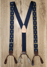 Brooks Brothers Suspenders Braces Blue Golden Fleece Sheep Logo Leather Button
