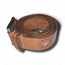 Womens Genuine Leather Belt Floral Accent Buckle Closure Brown Large 33 to 36