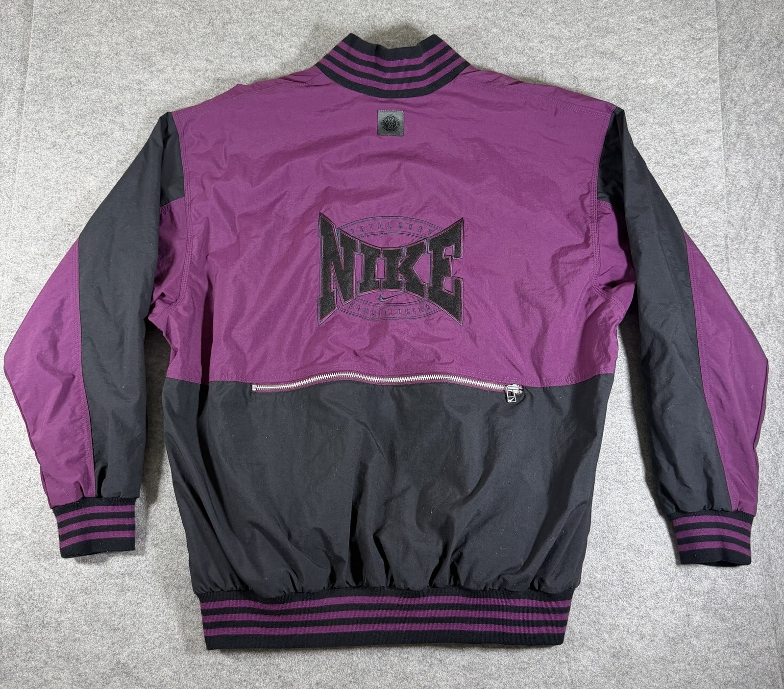 Vintage 90s Nike Bomber Jacket Mens L Purple Black Varsity Rare Full Zip Pouch