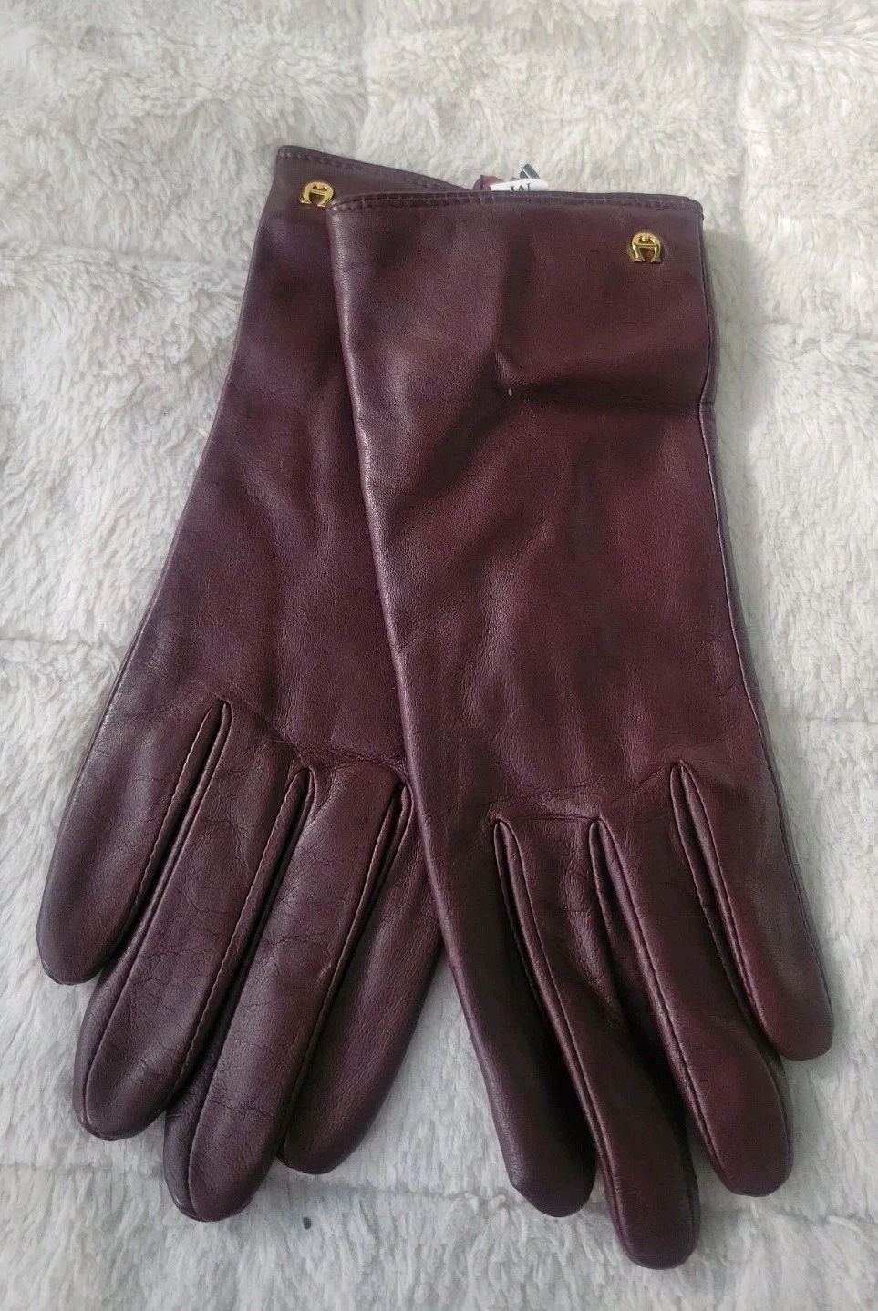 AK Anne Klein Leather Gloves Logo Lined Winter Brown Gloves Sz M