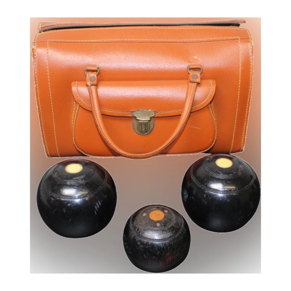 Lot De 2 Sacs De Transport Vintage En Cuir Pour Lawn Bowls - Bias 2, Onglets