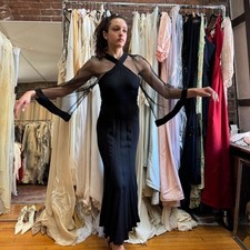 1930s black net cross gown