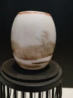 EAPG MILK GLASS TOOTHPICK HOLDER WITH COUNTRY SCENE.