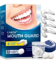 Anti Grinding Mouth Guard for Teeth Clenching at Night 4 Guards & 12 Clean Tabs