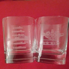 2 Etched U.S. Navy Submariner Rock Glasses