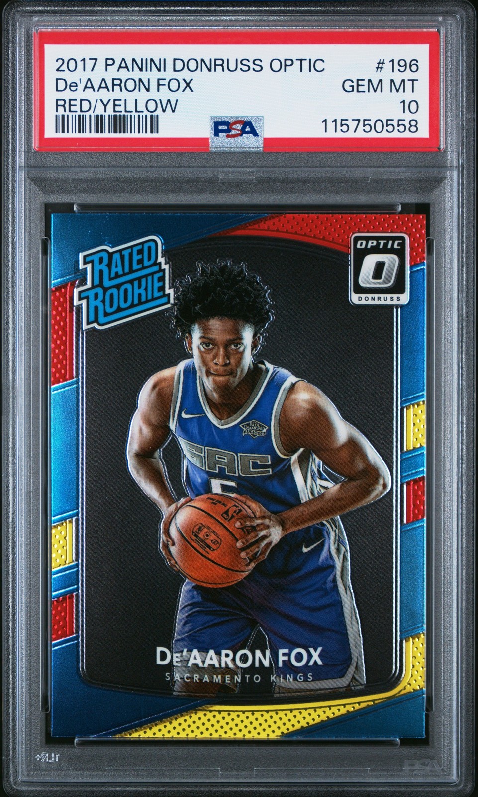 2017-18 DONRUSS OPTIC RED & YELLOW RATED ROOKIE DE'AARON FOX #196 RC PSA 10