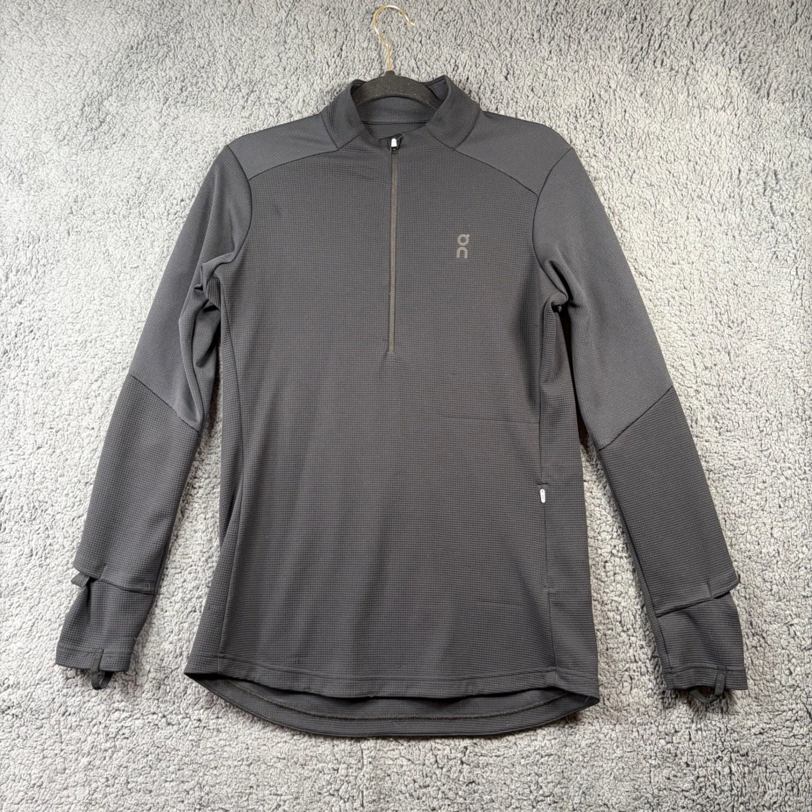 On Running Womens Climate Shirt Black Quarter Zip Waffle Knit Pullover Large