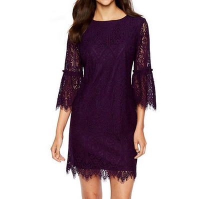 Ronni Nicole 3/4 Sleeve Lace Shift Dress, Womens, Size 16, Purple | eBay