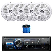 JVC Marine BT AM/FM Radio Receiver, 4X 5.25" 180W White Speakers,Wire