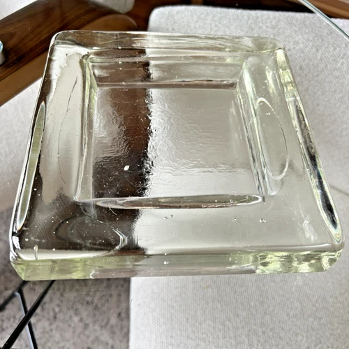 Vintage Blenko.Style Glass Ashtray Candle Holder Trinket Dish MCM 7" Square
