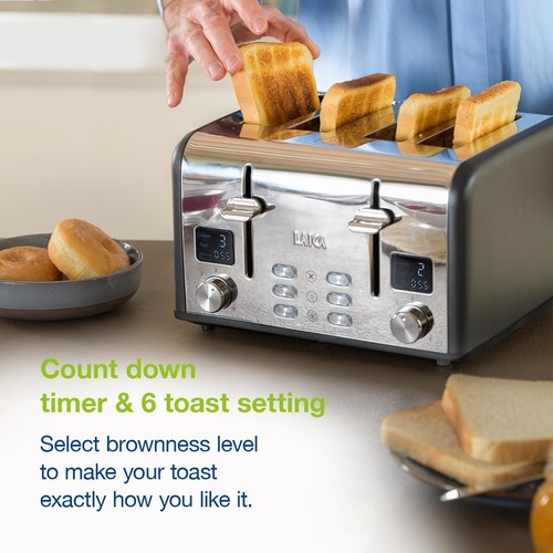 4 Slice Digital Toaster, Wide Slots, Defrost/Reheat, Browning Settings, Laica - Picture 3 of 11