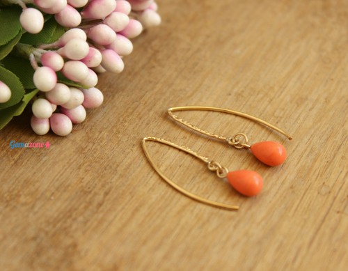 Living Coral Dangle Earrings Gold Filled Tear Drop Orange Gemstone Jewelry 1 PCS - Picture 7 of 9