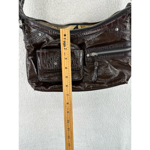Brighton Womens Shoulder Bag Brown Patent Leather Outer Pocket Braided Strap S - Picture 6 of 8