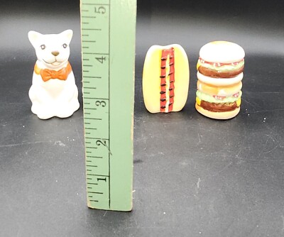 Hamburger & Hot Dog Ceramic And French Bull Dogs Salt & Pepper Shakers. (H)
