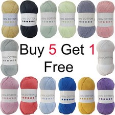 Cygnet 100% COTTON DK Knitting Yarn / Wool - 100g Double Knit Ball - 17 Shades