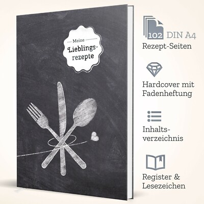 DIY Kochbuch zum selberschreiben & ausfüllen DIN A4 102 Rezeptseiten, Hardcover 