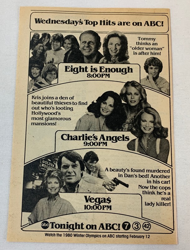 1980 ABC tv ad~EIGHT IS ENOUGH older woman, CHARLIE'S ANGELS, VEGAS