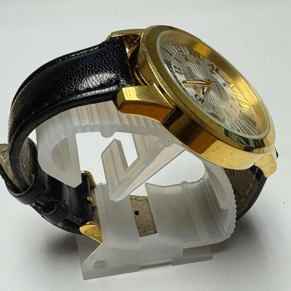 Lancaster Quartz Watch Men 50m Gold Tone Steel Roman Leather Analog New Battery - Image 3 of 4