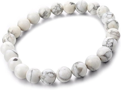 Bracelet Perles Howlite Blanche Fait Main - Sur Mesure - Élastique Inox