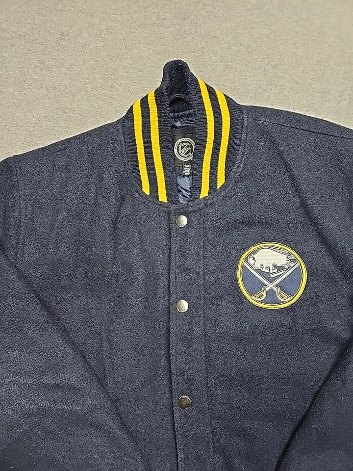 Abrigo de Colección Buffalo Sabres Para Hombres Extra Grande Azul Chaqueta de Bombardero Universitaria NHL Foto 3 de 4