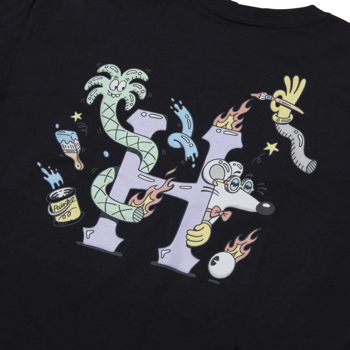 ★米国発/送関込*HUF×STEVEN HARRINGTON*新作*HロゴTシャツ/W★ HUF x Steven Harrington H Logo T-shirt (Size Large) Black Be