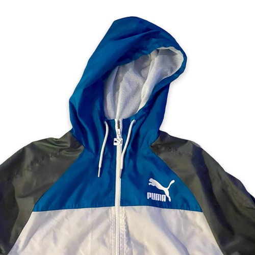 Rare Glanz Puma Heritage Wind Jacket Windbreaker Nylon Gray White Blue M - Picture 7 of 9