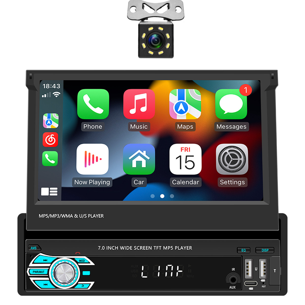 1DIN Car Stereo Radio Bluetooth FM MP5 Player For Carplay Mirror